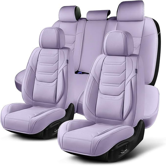 Leather Car Seat Covers Full Set with Lumbar Support, Waterproof Car Seat Cover, Universal Seat Covers for Cars, Trucks, SUVs, Sedans, Airbag Compatible, Front Pair and Rear, Purple