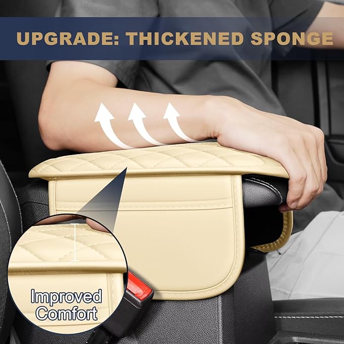 YORKNEIC Center Console Cover Fit for Ford Focus: Middle Console Cover with 2 Storage Pocket,Faux Leather Waterproof Anti-Scratch Car Armrest Cover Protector(Beige)