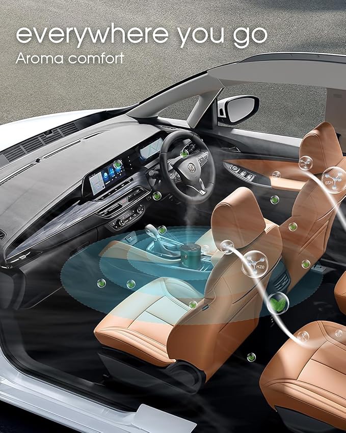 Waterless Essential Oil Diffuser 20ml Large Capacity, Aluminum Scent Machine for Car with Battery Indicator, 3 Mist Levels & Continuous Spray, Anti-TIPP, Timer & Night Light Function (Green-B)