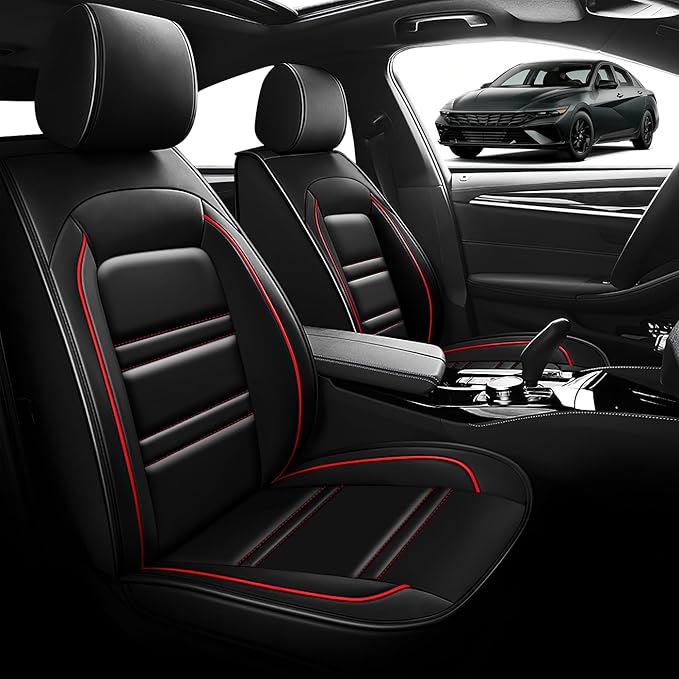 Seat Cover for Hyundai Car Elantra 2001-2025 | Car Seat Covers Front Seats, Waterproof Seat Protectors, Automotive Front Seat Covers (Front Seat, Black&Red Line)