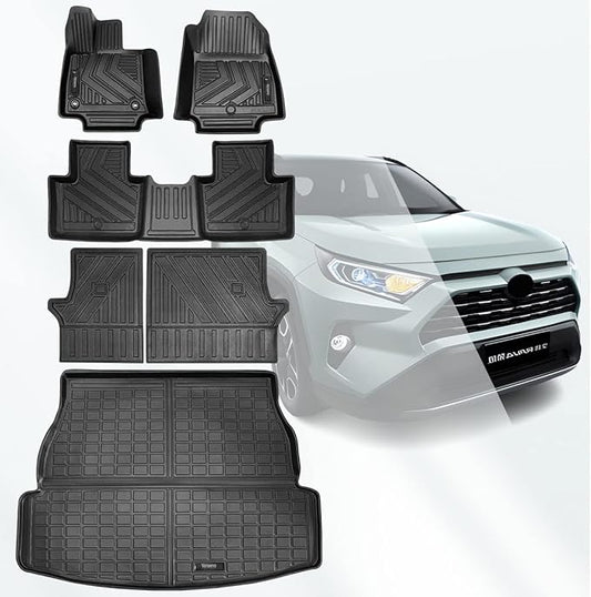 Vanseno Floor Mat & Cargo Liner & Backrest Mat Compatible for 2019 2021 2022 2023 2024 2025 Toyota Rav4 Floor Mats Trunk Liners Back Seat Cover Mat All-Weather Full Set Protector
