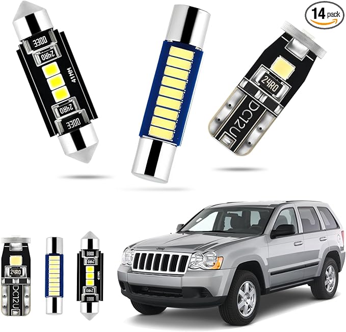 EASY EAGLE LED Interior Car Lights for Grand-Cherokee-1999-2010: 14 Piece Kit White LED Light Bulbs - Super Bright 6000K + Install Tool