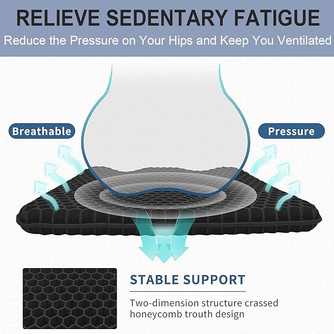 Gel Seat Cushion for Long Sitting Pressure Relief (Super Large & Thick) - Non-Slip Gel Chair Cushions for Back,Sciatica,Tailbone Pain Relief - Seat Cushion for Office Desk Chair,Car Seat,Wheelchair