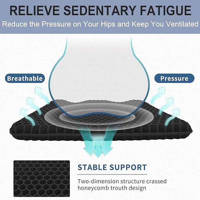 Gel Seat Cushion for Long Sitting Pressure Relief - Non-Slip Gel Chair Cushions for Back, Sciatica, Tailbone Pain Relief - Seat Cushion for Office Desk Chair, Car Seat – Wheelchair Cushions