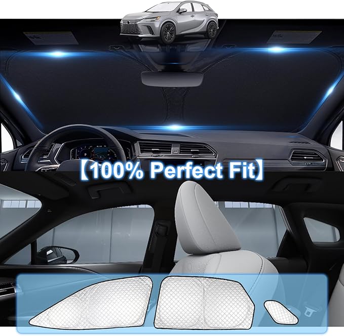 KMF 8pcs Thicken Sun Shades for Lexus RX Accessories 2023-2024 2025 2026, RX350 Windshield Sunshade Full Car Window Covers for Side Rear, UV Block and Blackout Privacy for Car Camping