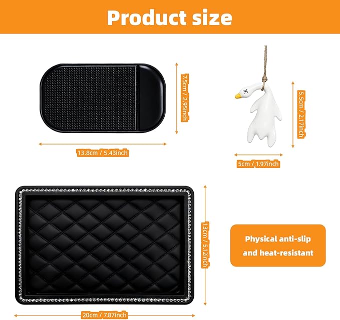 5 Pcs Car Dashboard Non Slip Mat Diamond Multi-Function Anti-Slip Adhesive Car Mats Suitable for Phones, Keys, Sunglasses, GPS Devices, and Coins Includes Interior Decoration Small Roast Duck