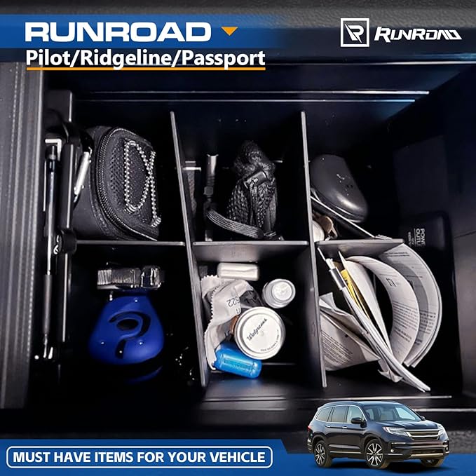 RUNROAD Center Console Organizer for Honda Pilot (2016-2022)/ Ridgeline (2017-2023)/ Passport (2019-2023) Accessories, Armrest Box Insert Dividers