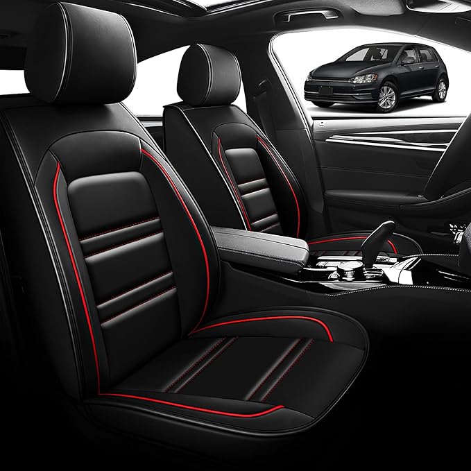Seat Cover for VW Car Golf 2015-2019 | Car Seat Covers Front Seats, Waterproof Seat Protectors, Automotive Front Seat Covers (Front Seat, Black&Red Line)