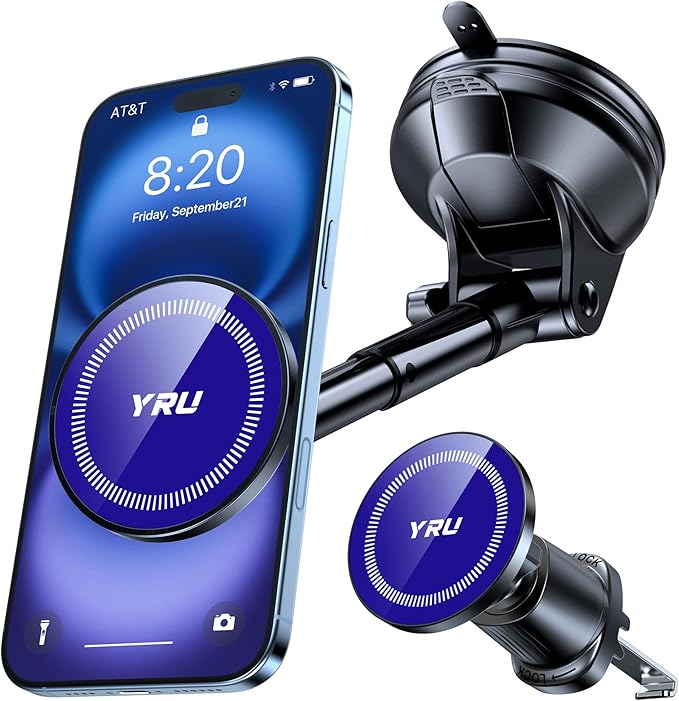 YRU[2025 Upgraded]Magnetic Phone Holder for Car【Patented & Super Magnet】for MagSafe Car Mount Dashboard Magnet Phone Holder Windshield Phone Stand for iPhone 17 16 15 14 13 Pro Max Samsung, Light Blue