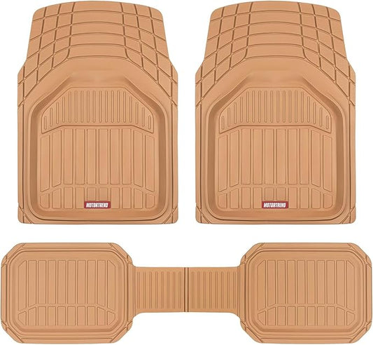 Motor Trend 943-BG FlexTough Defender Car Floor Mats -Next Generation Deep Dish Heavy Duty Contour Liners for Car SUV Truck & Van-All Weather Protection, Trim to Fit Most Vehicles Beige