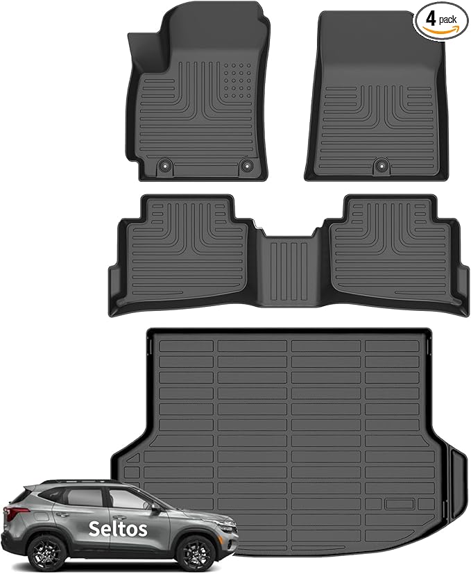 Wayhigh-Floor Mats and Cargo Liner for Kia Seltos 2024 2025 2026 S/LX/EX/X-Line（Not SX）,All Weather TPE Car Mats for Seltos Accessories(Only U.S.A. & Canada) Cargo Tray in The Highest Position