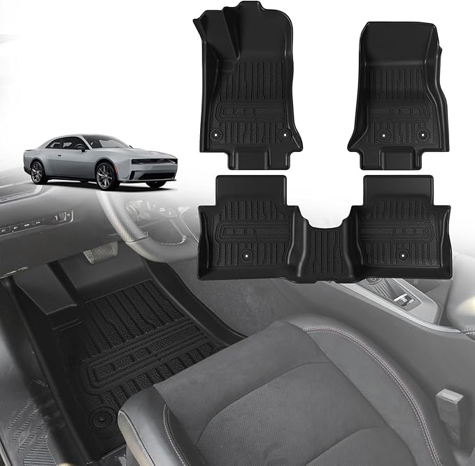TripleAliners All-Weather Mats Compatible with 2025 2024 Dodge Charger EV Accessories Floor Liners Trunk Cover Custom Fit TPE Heavy-Duty Liners (Floor Mats)