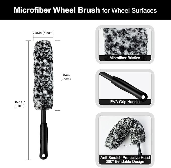 9-Piece Car Cleaning Kit, Including Wheel Cleaning Brush, Microfiber Cleaning Cloth, Soft Bristle Rim Brush, Tire Shine Applicator Pad, and Complete Car Detailing Tools
