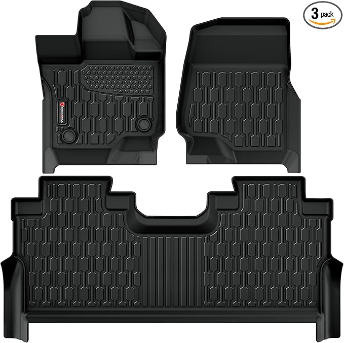 Floor Mats Compatible with F-150 F150 Lightning SuperCrew (Rear with Fold Flat Storage) 2021-2025, All Weather TPE Floor Liners, Custom Fit Car mats, 1st & 2nd Row, Black