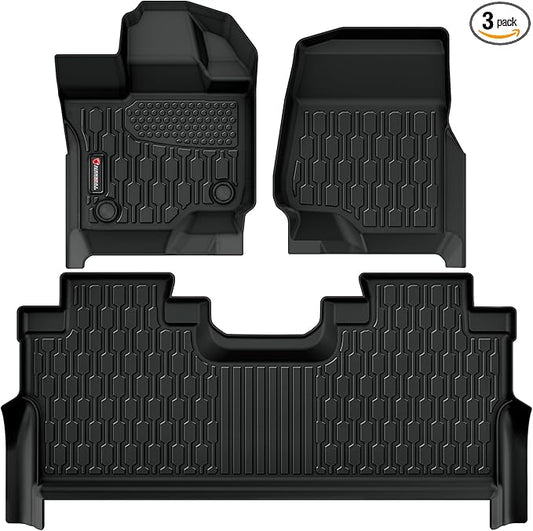 Floor Mats Compatible with F-150 F150 Lightning SuperCrew (Rear with Fold Flat Storage) 2021-2025, All Weather TPE Floor Liners, Custom Fit Car mats, 1st & 2nd Row, Black