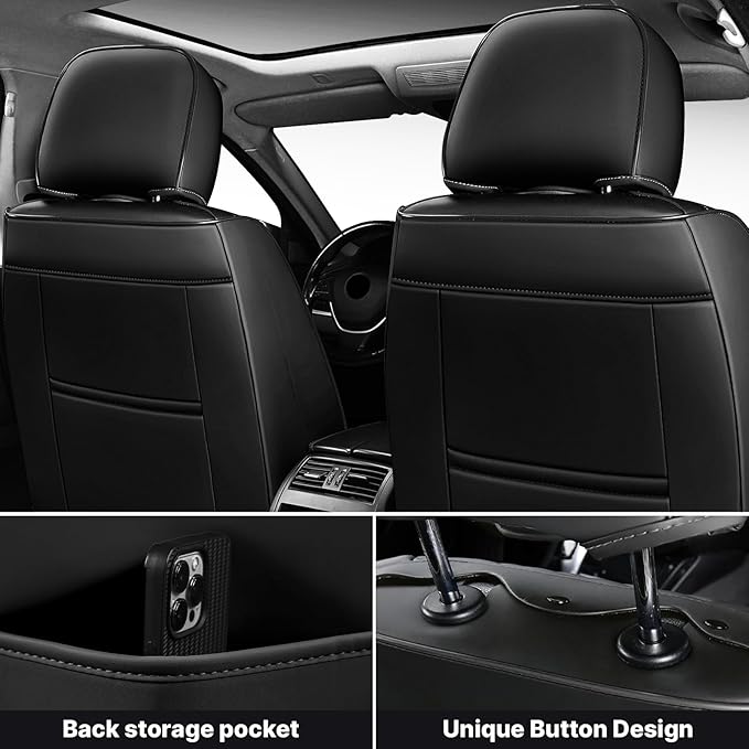 Leather Car Seat Protector - Universal Fit, Waterproof, 2 Seat-Headrest (Black & Gray)