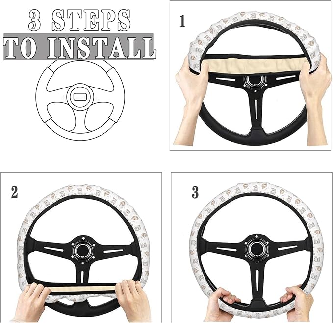 Dujiea Cute Cartoon Cat Elastic Stretch Steering Wheel Cover- Anti-Slip and Durable Car Steering Wheel Accessories for Women Men, 15 Inch Universal Fit Car, Truck, SUV