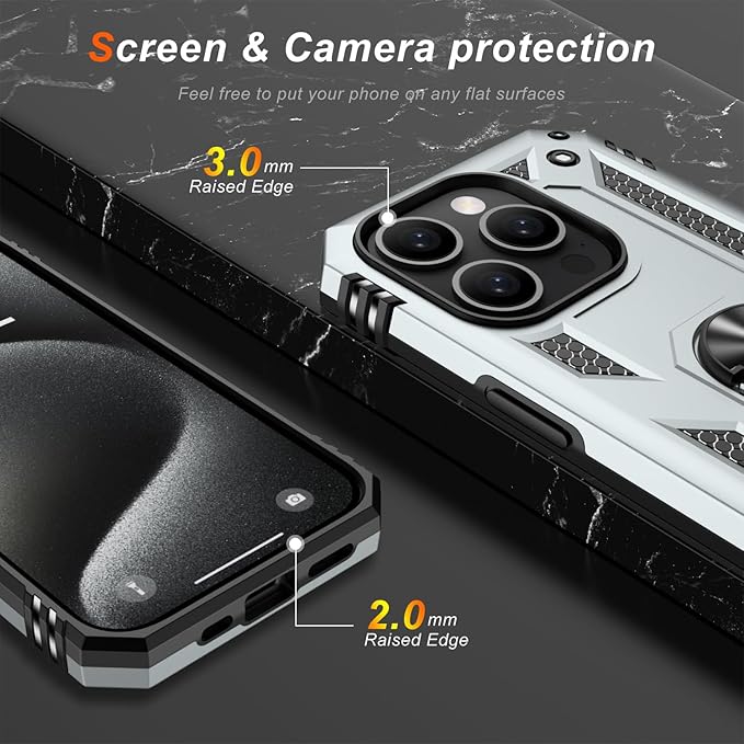 IKAZZ for iPhone 14 Pro Max Case 6.7 Inch with Screen Protector,Military Grade Shockproof Heavy Duty Protective Phone Cover Pass 16ft Drop Test with Magnetic Kickstand Car Mount Holder,Silver