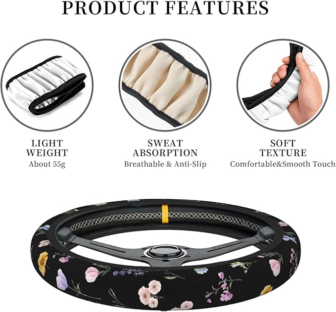 Wildflower Vintage Flower Car Steering Wheel Cover