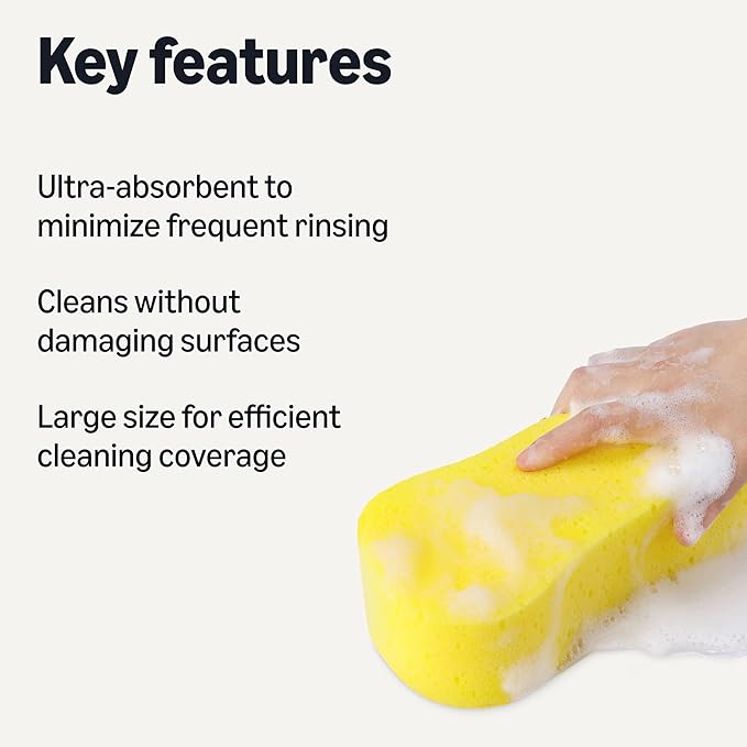 Amazon Basics Jumbo Sponges for Car Cleaning, Bodywork & Windows, Large, Pack of 3, Yellow