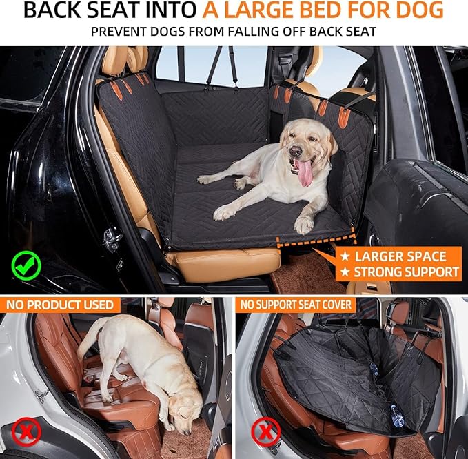 Dog Car Seat Cover, Waterproof Back Seat Protector, Universal Fit for Cars Trucks SUV, Black