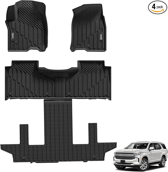 3W Floor Mats Fit for 2021 2022 2023 2025 2026 Chevy Suburban/GMC Yukon XL/Cadillac Escalade ESV 7 Seat, TPE All Weather Custom Fit Car Accessories Full Set Car Liners for Bucket Seat