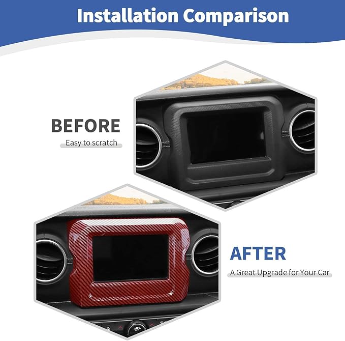 RT-TCZ for Jeep JL Center Console Radio Display Panel Trim Cover for Jeep Wrangler JL JLU Gladiator JT 2018-2023 Red Carbon Fiber Interior Accessories 7 inch