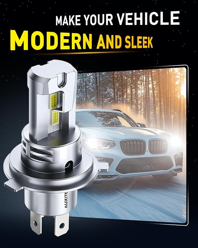 AUXITO H4 Light Bulb, 50000LM 900% Super Brighter, Real 1:1 Size, 9003/HB2 LED Fog Light for Night Driving, 6500K Cool White, 50000Hrs Long Service Life, Plug and Play, Pack of 2