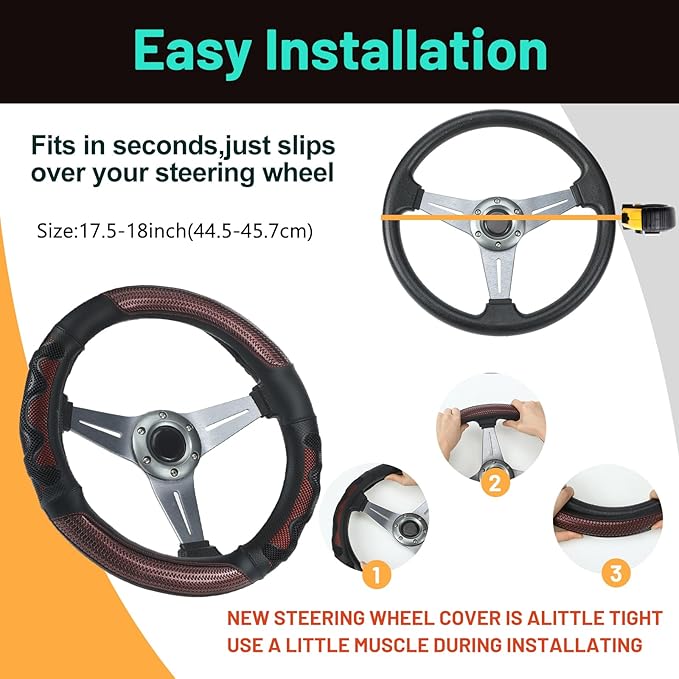 17.5-18 Inch Truck Steering Wheel Cover Leather Wheel Semi-Truck Comfy Grip Cover with 3D Honeycomb Anti-Slip Design Car Accessory, Fits RV, Big Rig and Classic Car(Red)