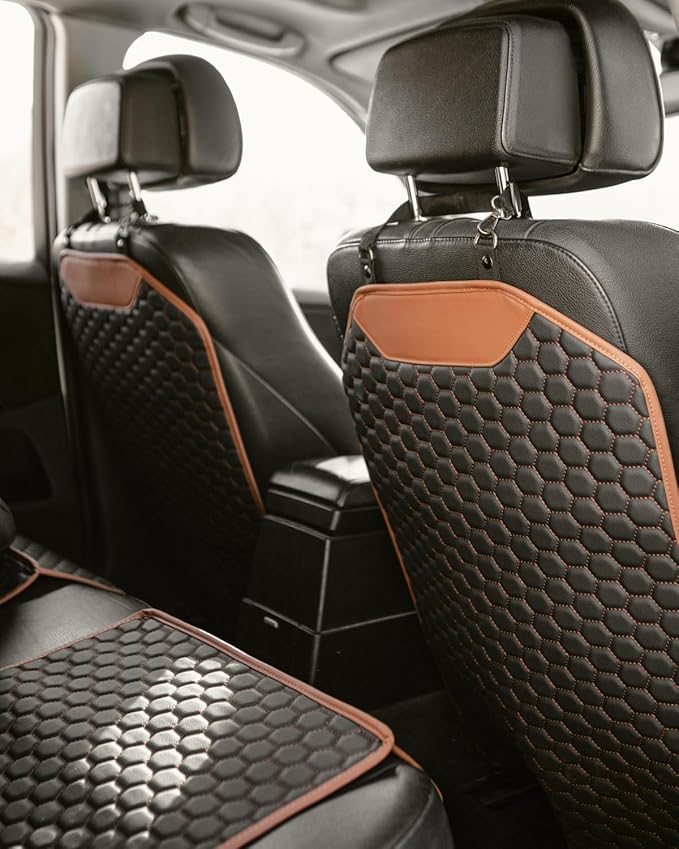 Owleys Kick Mat Back Seat Protector - Car Back Seat Cover for Kids Feet - Waterproof & Sturdy Protector for Upholstery from Dirt, Mud, Scratches and Stain (Hexy)