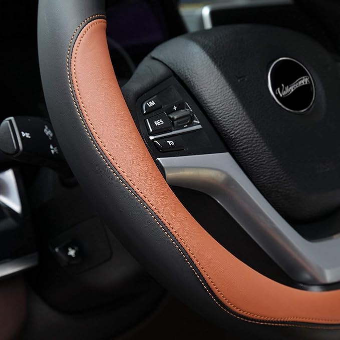 Valleycomfy Microfiber Leather Steering Wheel Covers Universal 15 inch (Brown