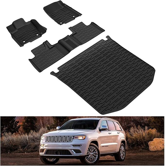 KIWI MASTER Floor Mats & Cargo Liner for 2016-2021 Jeep Grand Cherokee OEM Replacement 82215577 82212085 All Weather Mat Front Rear 2 Row Seat Trunk Tray TPE Slush Liners Black