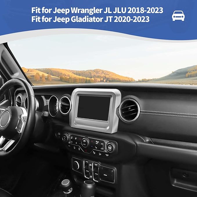 RT-TCZ for Jeep JL Center Console Radio Display Panel Trim Cover for Jeep Wrangler JL JLU Gladiator JT 2018-2023 Silver Interior Accessories 7 inch