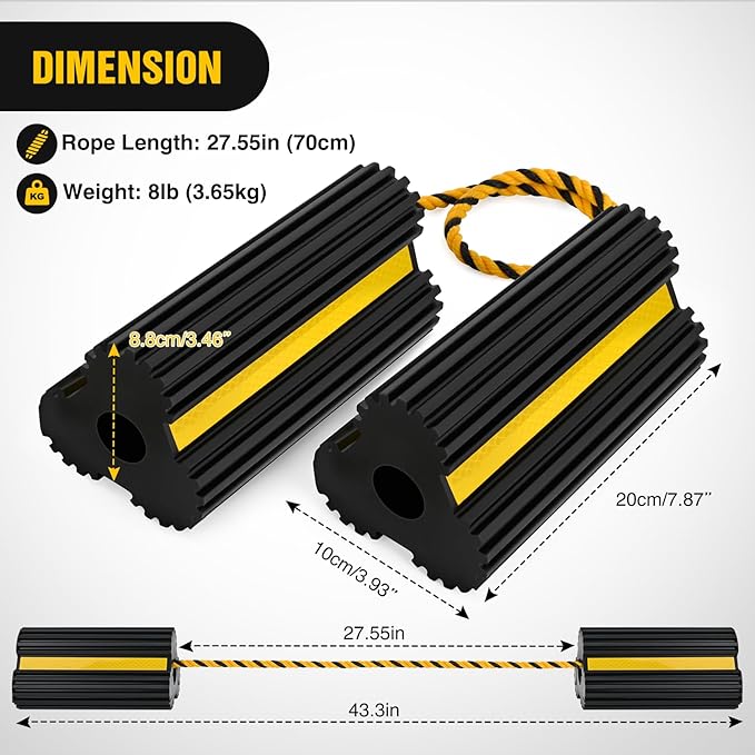 Nilight Wheel Chocks RV Car Heavy Duty Rubber Tire Chock Blocks Stopper Yellow Reflective Strips Stabilizer 2 Pack with Rope for RVs Cars Travel Trailers Campers Trucks Motorcycle Accessories Parking