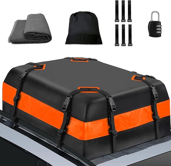 15 Cubic Car Roof Cargo Carrier, 44L x 34W Soft-Shell 100% Waterproof 840D Roof Car Bag for All Cars,Black and Yellow Combination Suitable Suitable for All Cars Camping Storage Bag