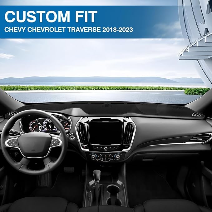 KUST Car Dash Cover for Chevy Chevrolet Traverse 2018-2024(L, LS, LT,Premier, High Country) Polyester Dashboard Cover Non-Slip Interior Accessories for Traverse Custom Fit Dash Mat Black