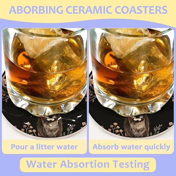 2 Pack Car Cup Holder Coaster-Forest Deer Absorbent Ceramic Coaster,Floral Car Coasters for Cup Holders,Auto Accessories for Women & Men