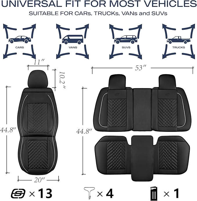 Skechers MAX Cushioning Car Seat Covers,Memory Foam Piping Leather Seat Covers,Waterproof Car Seat Protector Full Set,Car Seat Cushion Airbag Universal Fit for Most Cars,Vans,Trucks,SUV,Grey