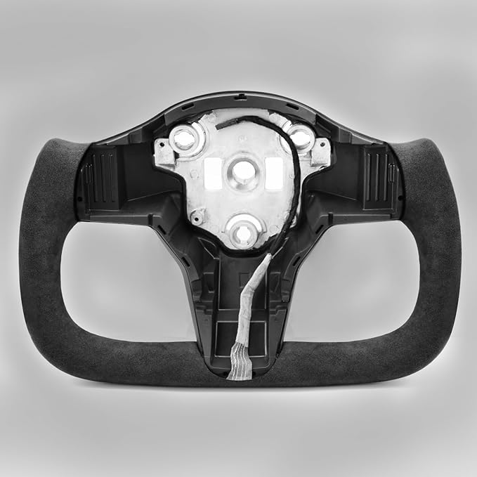 ZIMABLUE Yoke Steering Wheel Personalized Yoke Steering Wheel Suede Leather without Front Trim for Tesla Model 3 2017-2023, Model Y 2019-2024 With Heating Function