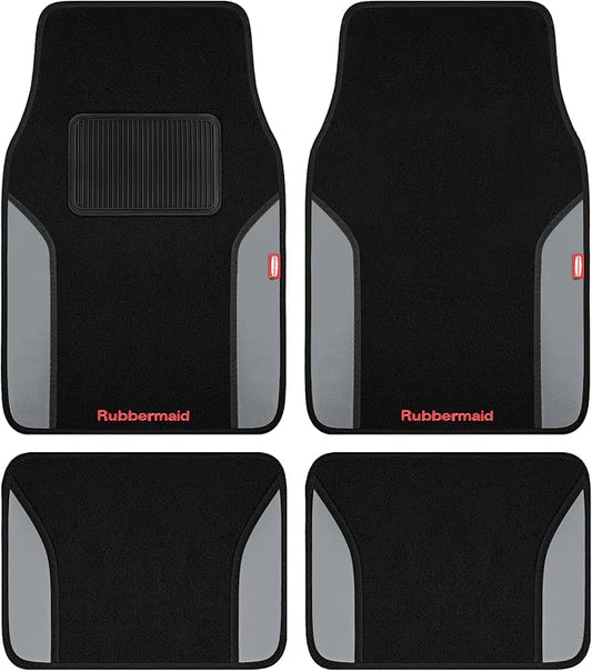 Rubbermaid Car Mats, Carpeted Floor Car Mat with Faux Leather & Built-in Heel Pad, Two-Tone Car Rug Floor Mats, Stylish Carpeted Floor Mats for Cars, Trucks & SUVs Gray Color