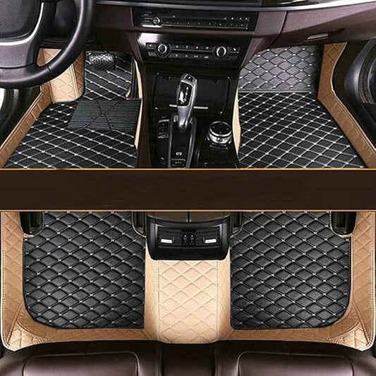 Errva Custom Personalized Floor Mats for Cars，Luxury Full Coverage All Weather Car Floor Mats，Anti-Slip Leather Car Mat Set ，Custom Floor Mats for 98.99% of Cars, Trucks & SUVs (Black White 2)