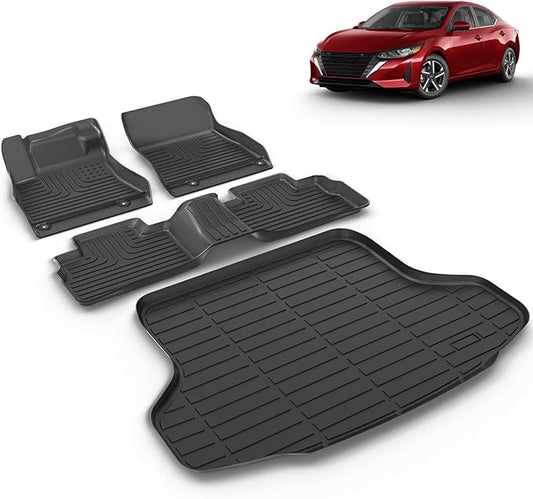 All Weather Car Floor Mats & Cargo Liner Set Fit for Nissan Sentra 2020 2021 2022 2023 2024 2025 Floor Liners Trunk Liner Sentra Cargo Mat Accessories Black