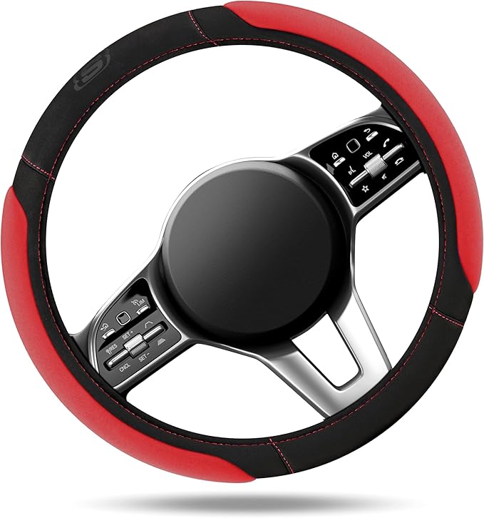 Skechers Steering Wheel Cover,Memory Foam Car Steering Wheel Cover,14.5-15inch Anti-Slip Safety Comfortable Desgin, Universal Accessory for Diverse Cars, Truck,SUV (Black & Red)