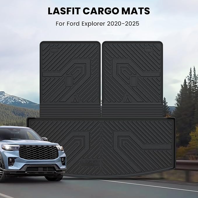 LASFIT Trunk & Backrest Mat for Ford Explorer 2020-2025 2026, Custom Fit All Weather Protector TPE One-Piece Design Easy Installation Trunk with Seatback Mat, 1pc Black