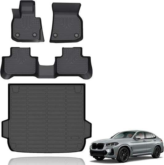 All Weather Car Floor Mats & Cargo Liner Set Fit for BMW X4 2019 2020 2021 2022 2023 2024 2025 Floor Liners Trunk Liner X4 Cargo Mat Accessories Black