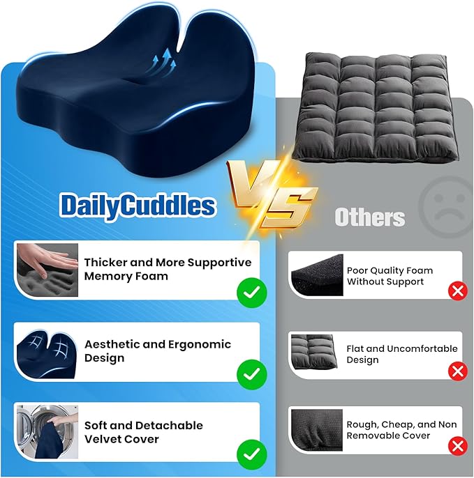 Seat Cushion, Chair Cushions for Office Chairs/Desk Seats/Wheelchair - Hip&Sciatica&Tailbone Pain Relief Memory Foam Office Chair Cushion for Long Sitting Office Workers, Blue