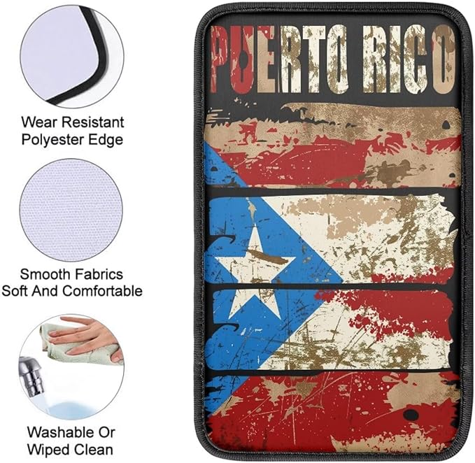 Auto Center Console Pad,Car Armrest Seat Box Cover Protector Universal Fit for Most Vehicle SUV Trucks, Art Poerto Rico Flag