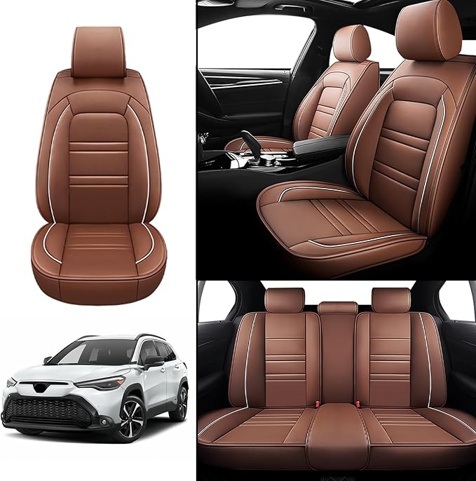 Seat Covers for Toyota Corolla Cross 2022-2025 | 5-Seats Leather Seat Covers, Easy to Install Automotive Seat Covers Full Set (Full Set, Coffee)