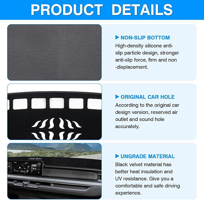 Autorder Dashboard Cover Mat Fit for 2024 2025 Kia EV9 Accessories Dash Cover Upgrade Velvet Dash Mat Sunshade Glare UV Rays Protector (with HUD)