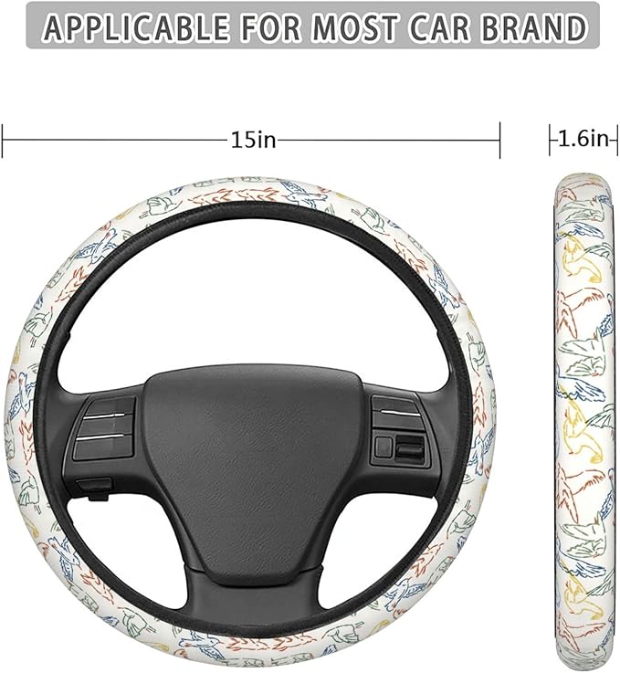Dujiea Cute Seagull Bird Elastic Stretch Steering Wheel Cover, Anti-Slip and Durable Car Steering Wheel Accessories for Women Men, 15 Inch Universal Fit Car, Truck, SUV